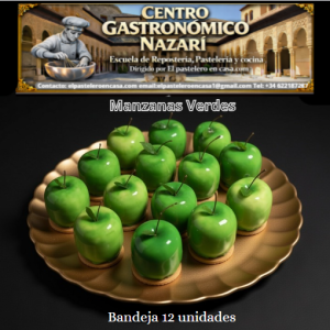 Manzana verdes, pastel con crema Yoconda al champan